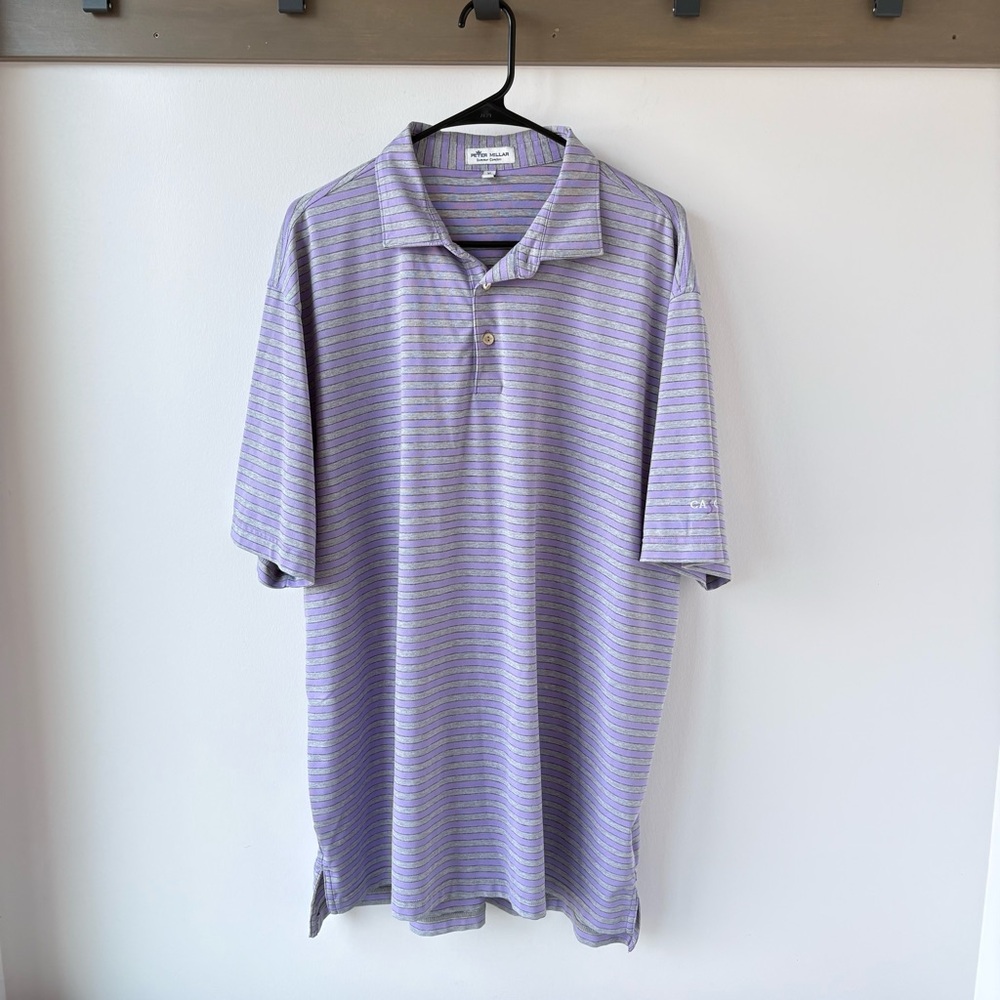 Peter Millar Summer Comfort Golf Polo - size XL - Purple Striped Cascata Logo
